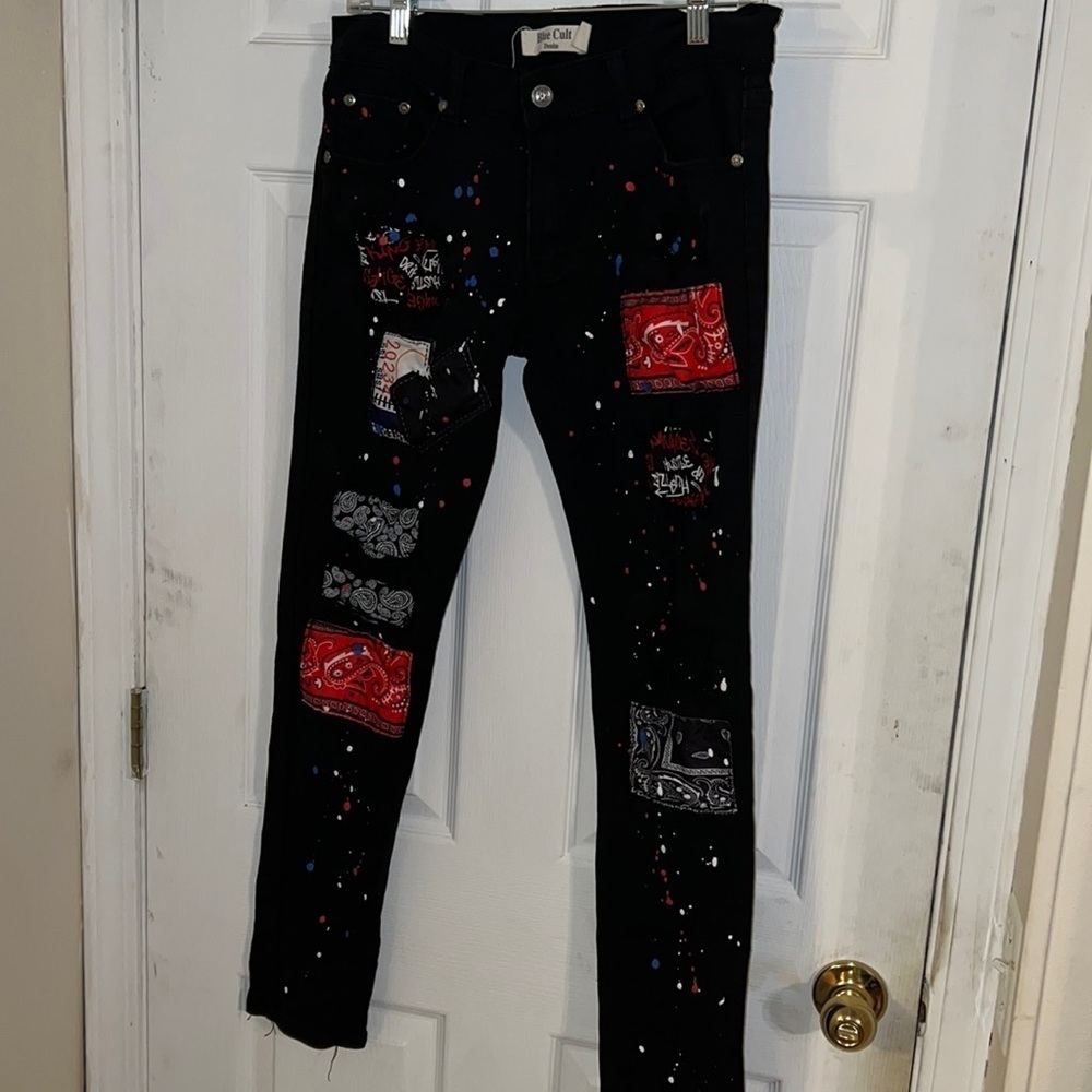 Blue Cult Black Jeans Embellished 30 (actual 33”)